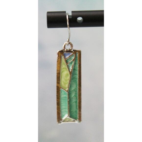 Sterling Silver 925 Earrings With Green Stained Glass Look E145 - Picture 2 of 2